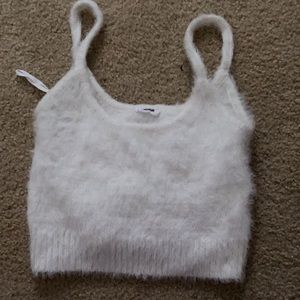 Furry white cropped tank